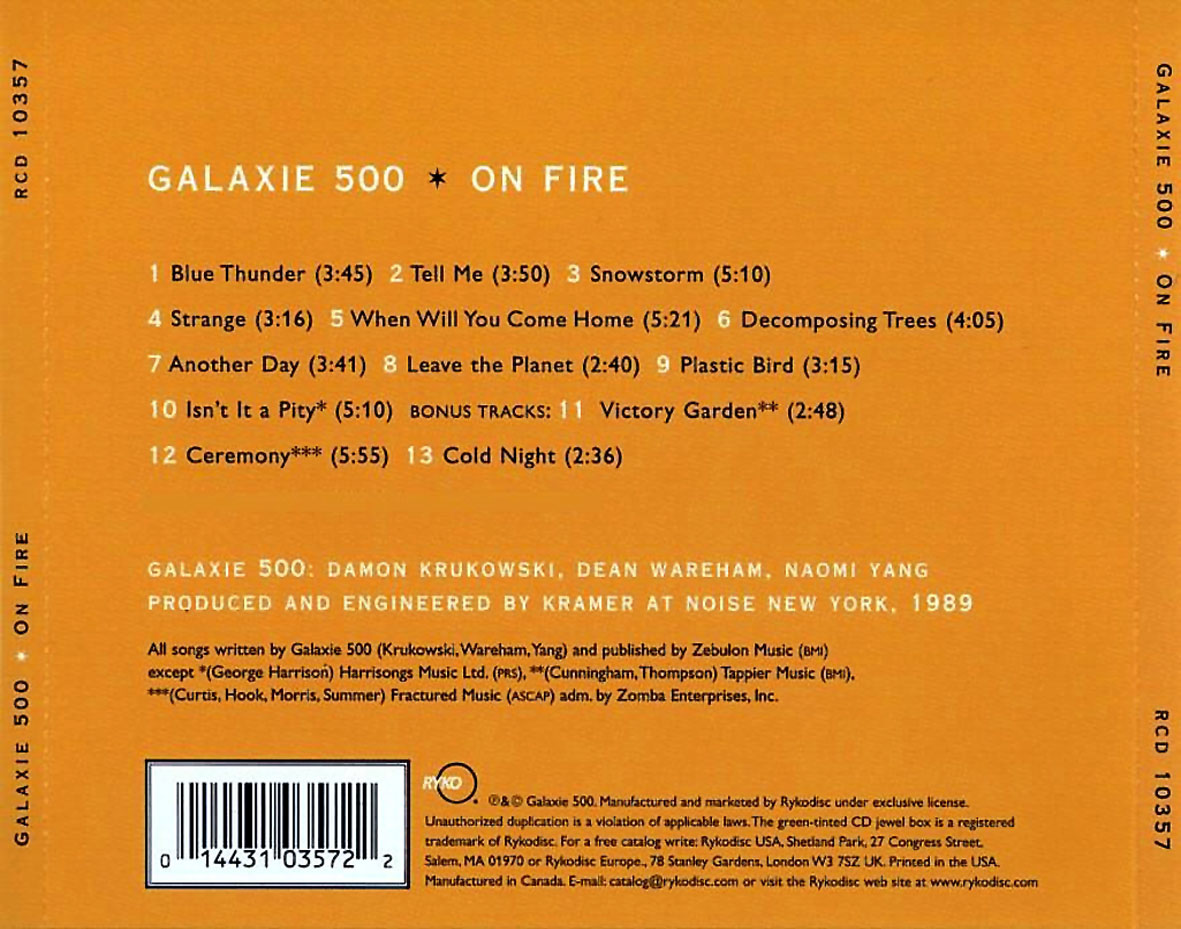 Cartula Trasera de Galaxie 500 - On Fire