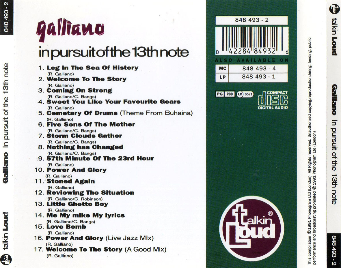 Cartula Trasera de Galliano - In Pursuit Of The 13th Note