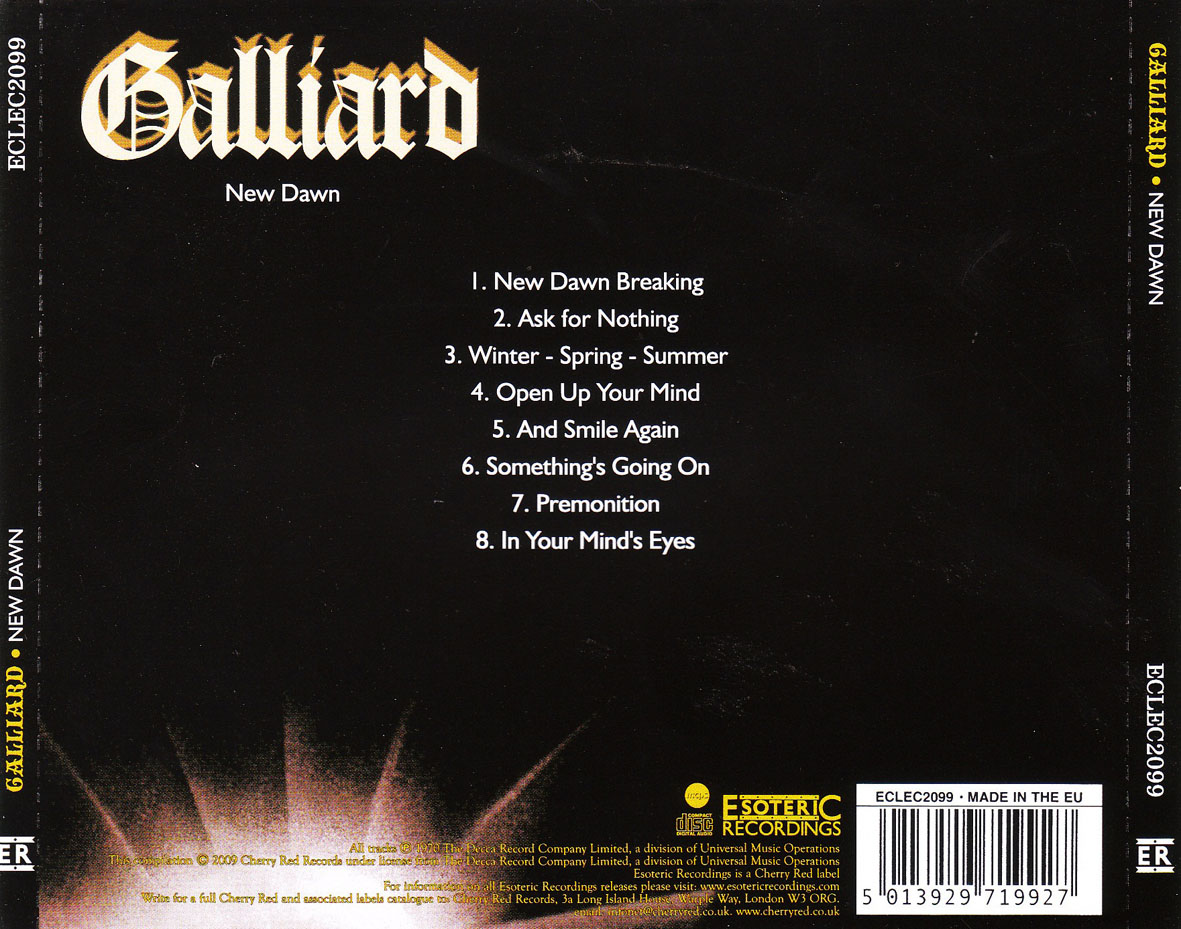 Cartula Trasera de Galliard - New Dawn