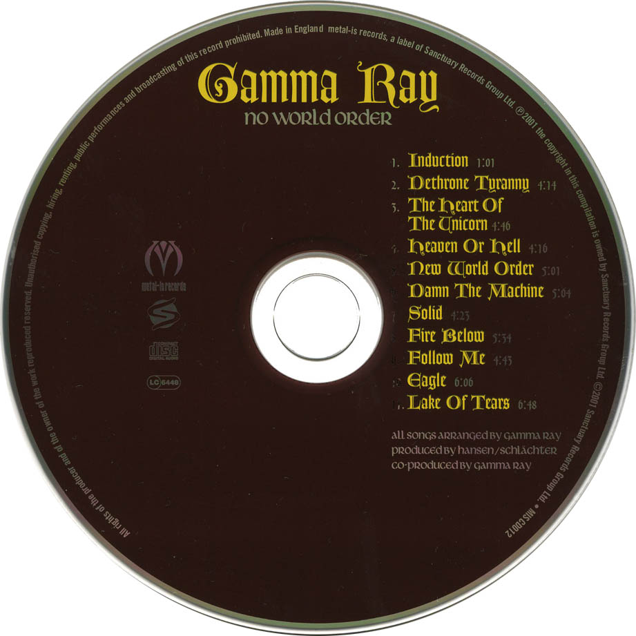 Cartula Cd de Gamma Ray - No World Order