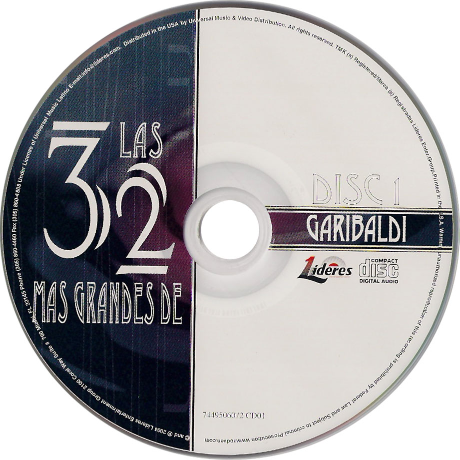 Cartula Cd1 de Garibaldi - Los 32 Mas Grandes De Garibaldi