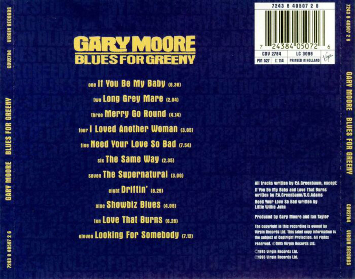 Cartula Trasera de Gary Moore - Blues For Greeny