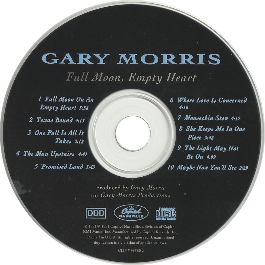 Cartula Cd de Gary Morris - Full Moon, Empty Heart