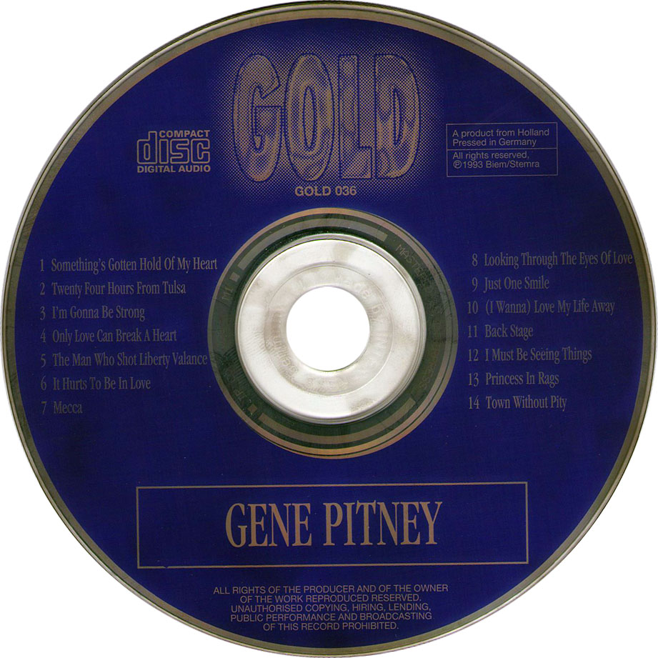 Cartula Cd de Gene Pitney - Gold