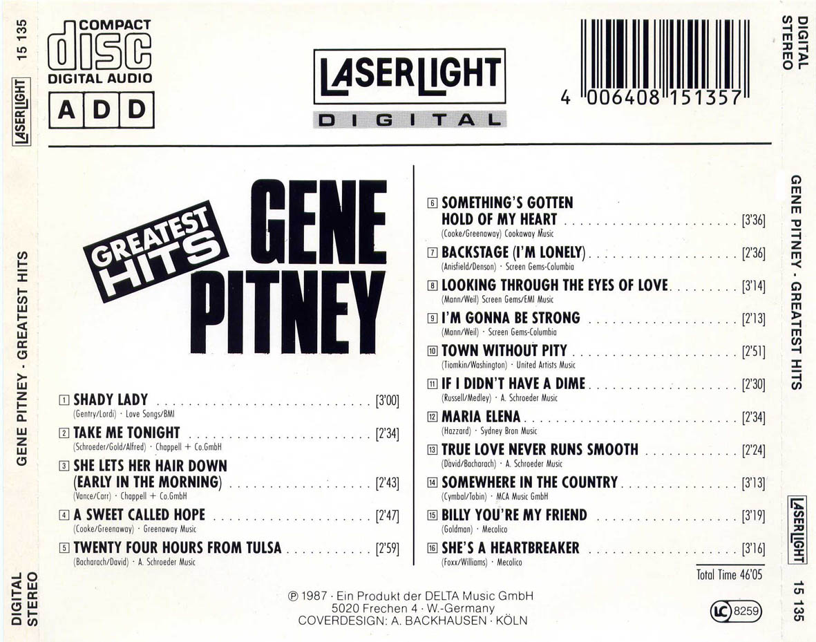 Cartula Trasera de Gene Pitney - Greatest Hits