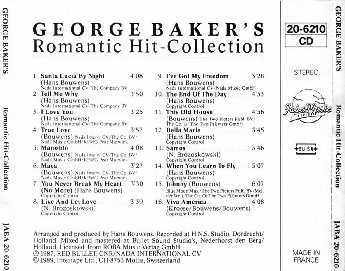 Cartula Trasera de George Baker - George Baker's Romantic Hit Collection