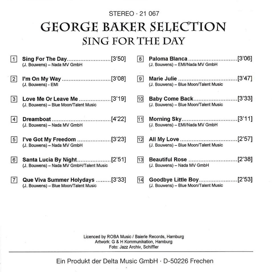 Cartula Interior Frontal de George Baker Selection - Sing For The Day
