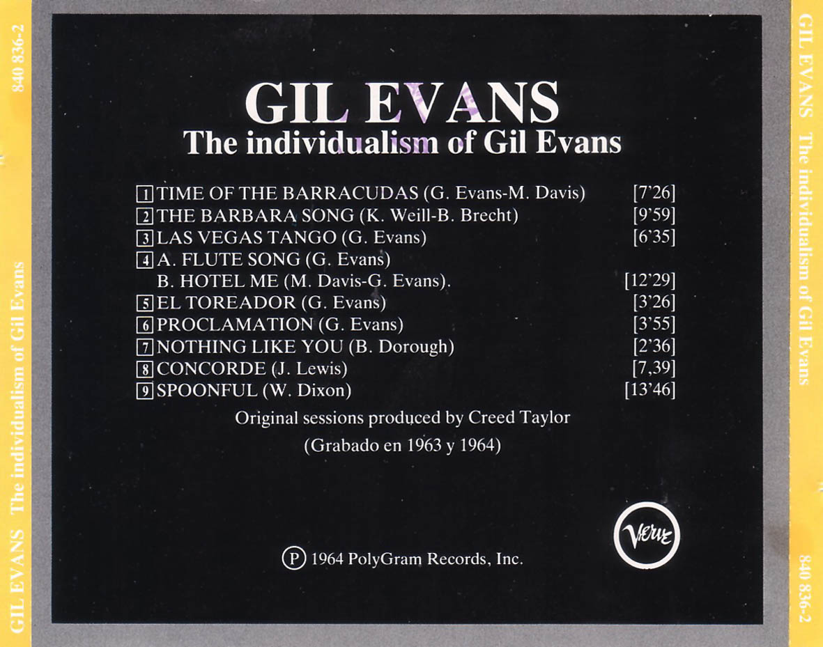 Cartula Trasera de Gil Evans - The Individualism Of Gil Evans