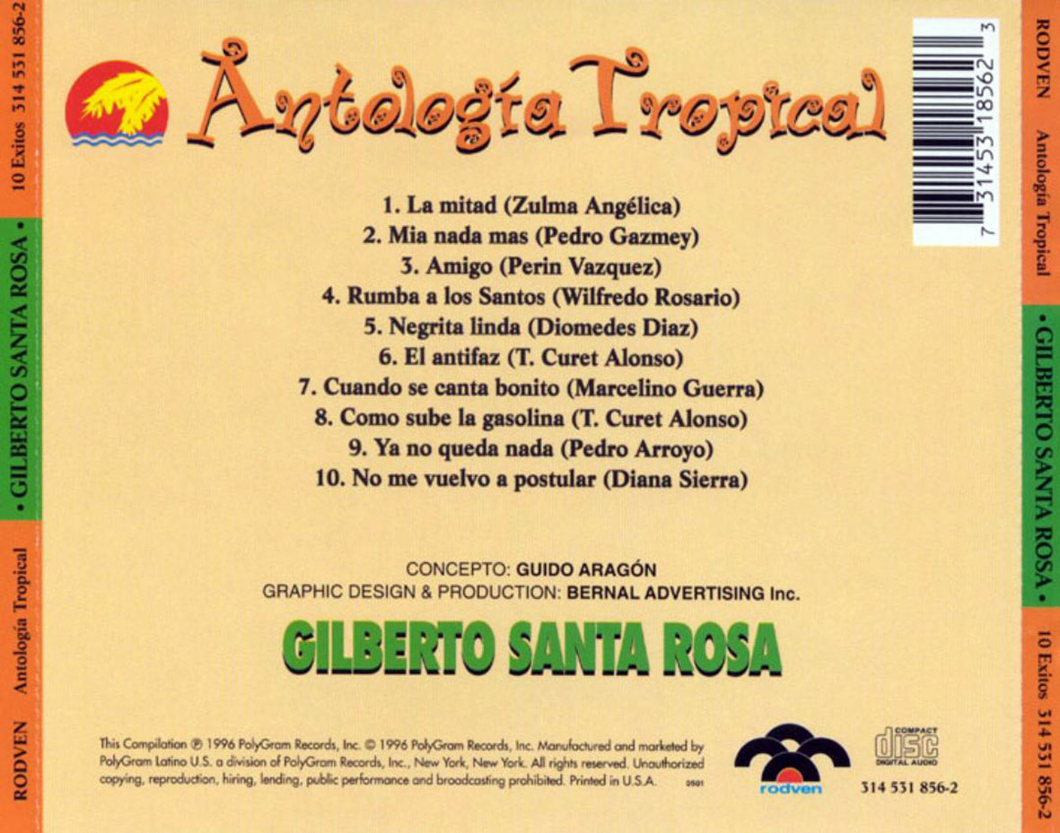 Cartula Trasera de Gilberto Santa Rosa - Antologia Tropical