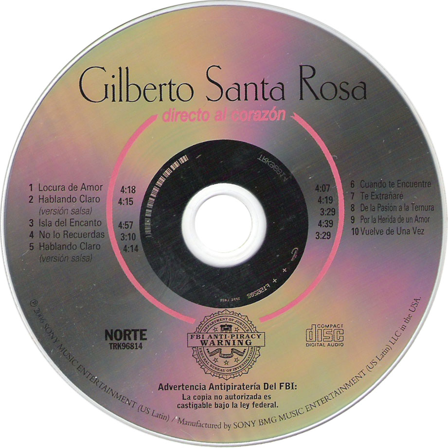 Cartula Cd de Gilberto Santa Rosa - Directo Al Corazon