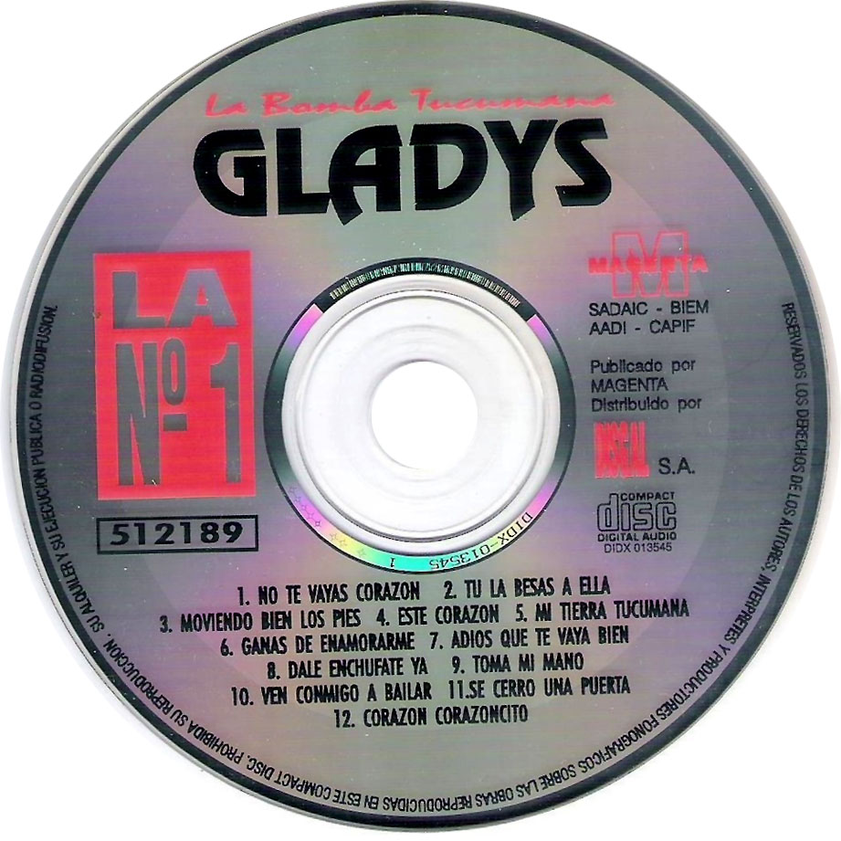 Cartula Cd de Gladys La Bomba Tucumana - La Numero 1