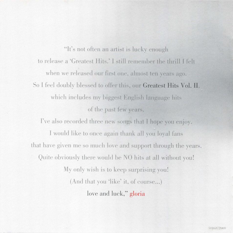 Cartula Interior Frontal de Gloria Estefan - Greatest Hits Volumen 2