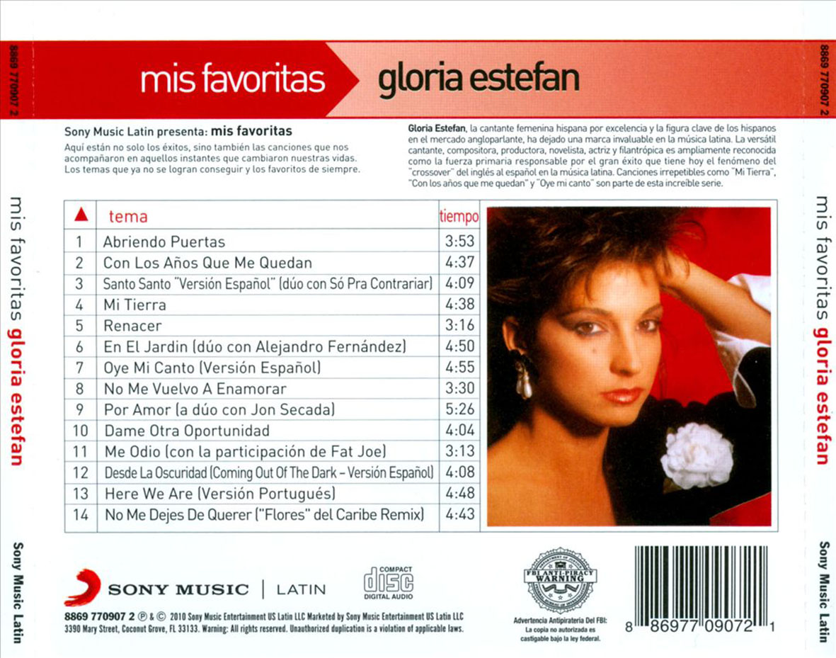 Cartula Trasera de Gloria Estefan - Mis Favoritas