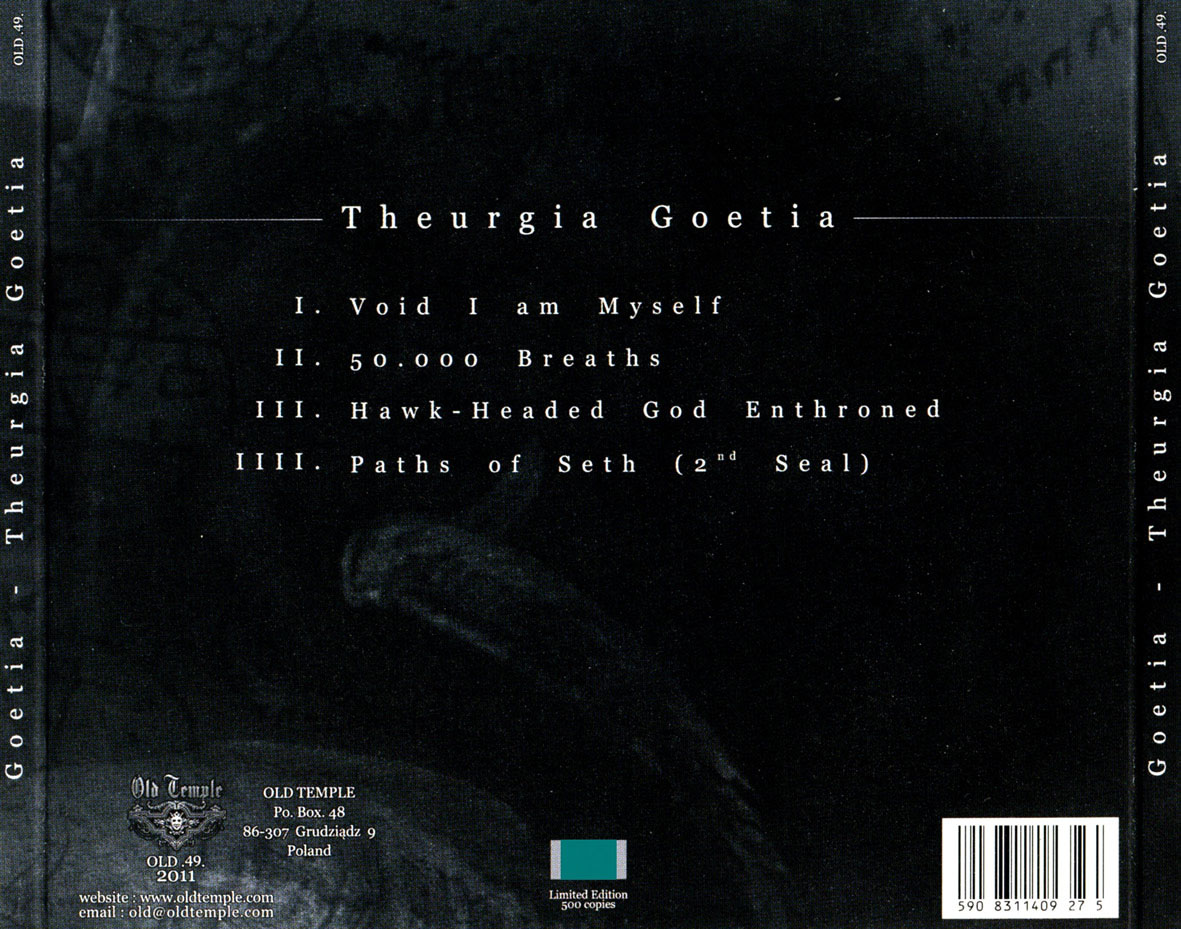 Cartula Trasera de Goetia - Theurgia Goetia