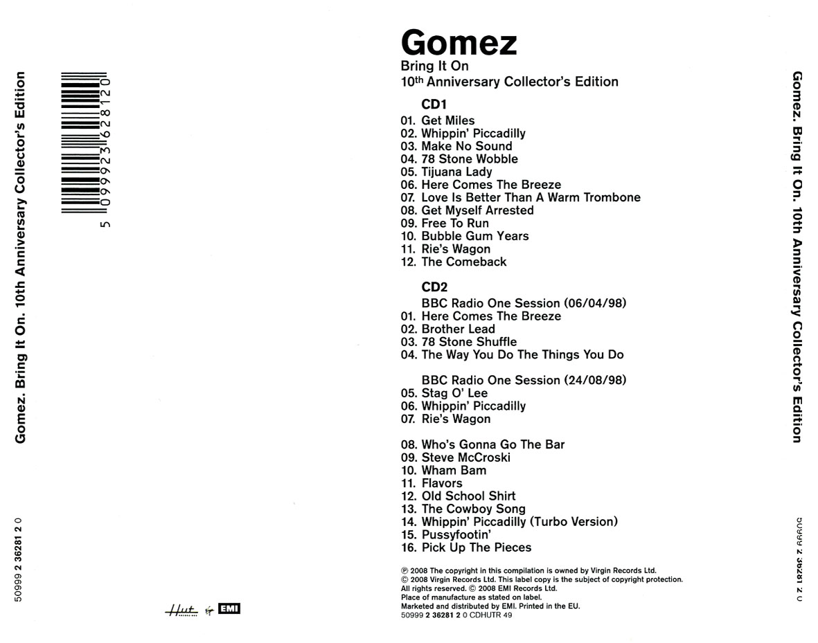 Cartula Trasera de Gomez - Bring It On (10th Anniversary Collector's Edition)