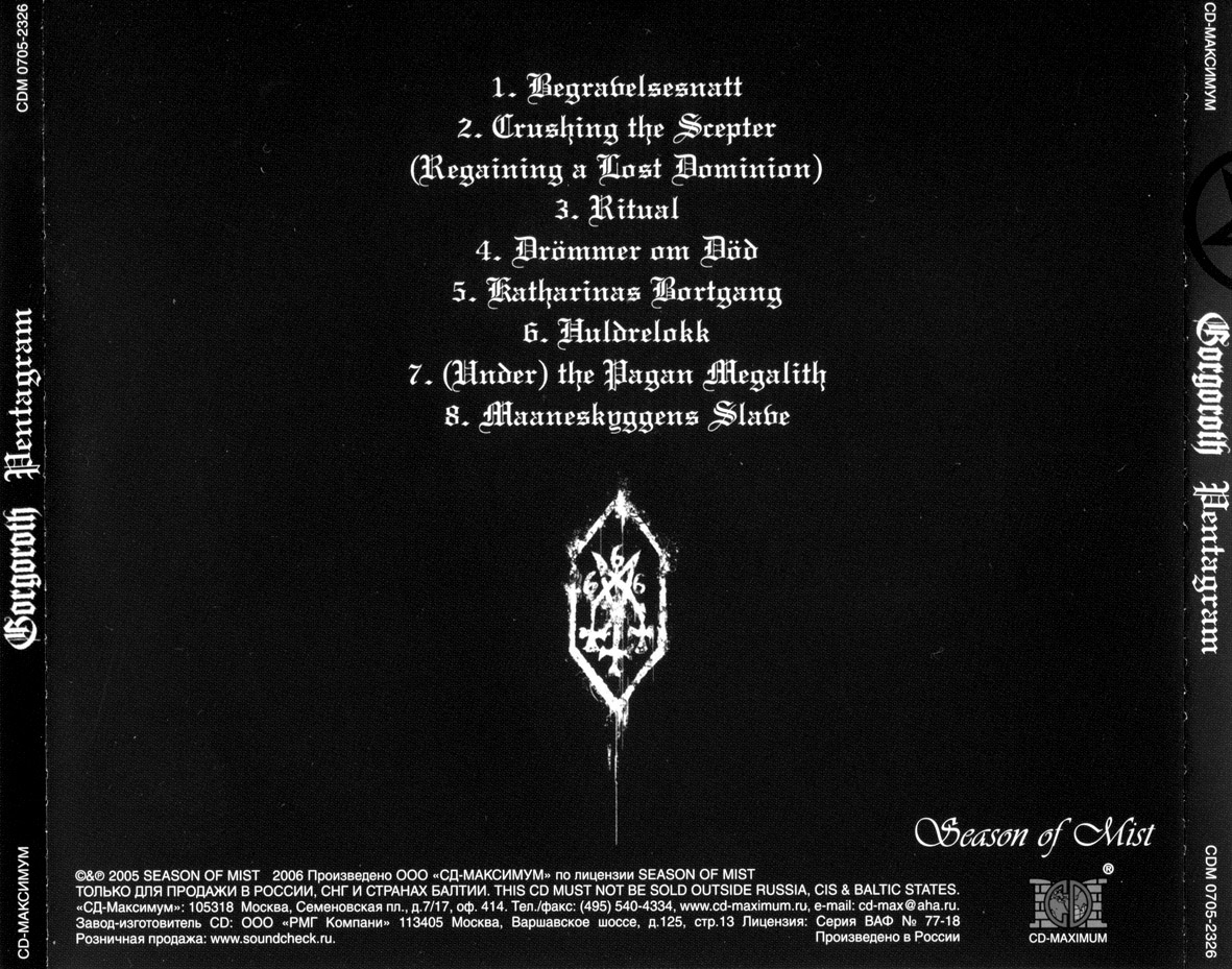 Cartula Trasera de Gorgoroth - Pentagram