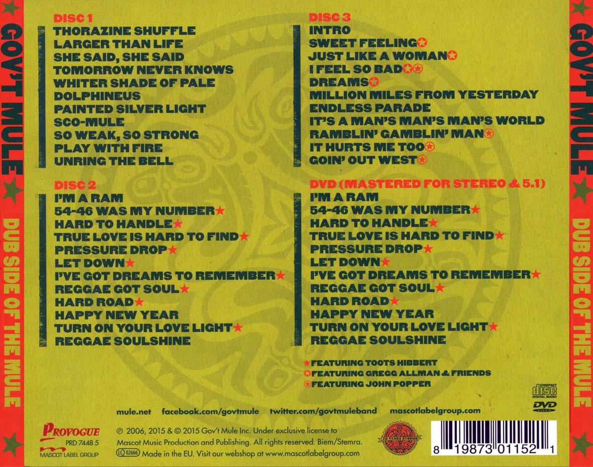 Cartula Trasera de Gov't Mule - Dub Side Of The Mule (Deluxe Edition)