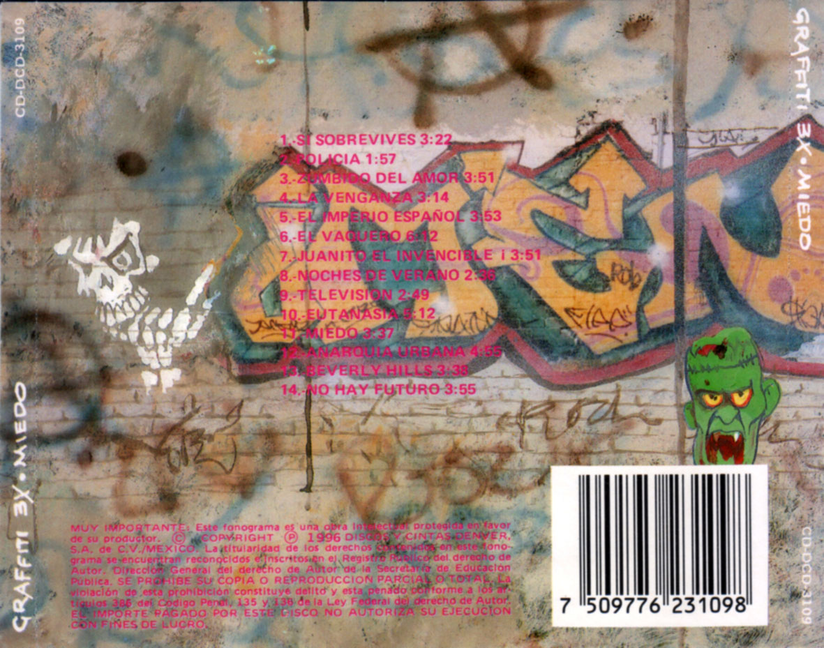 Cartula Trasera de Graffiti 3x - Miedo