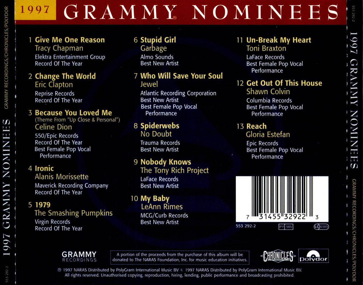Cartula Trasera de Grammy Nominees 1997