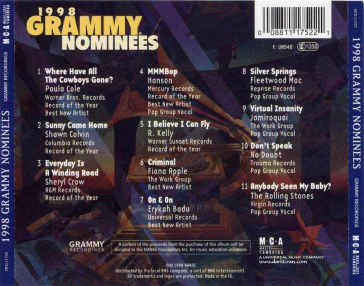 Cartula Trasera de Grammy Nominees 1998