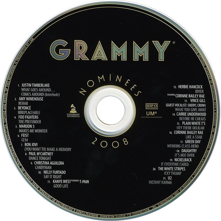 Cartula Cd de Grammy Nominees 2008