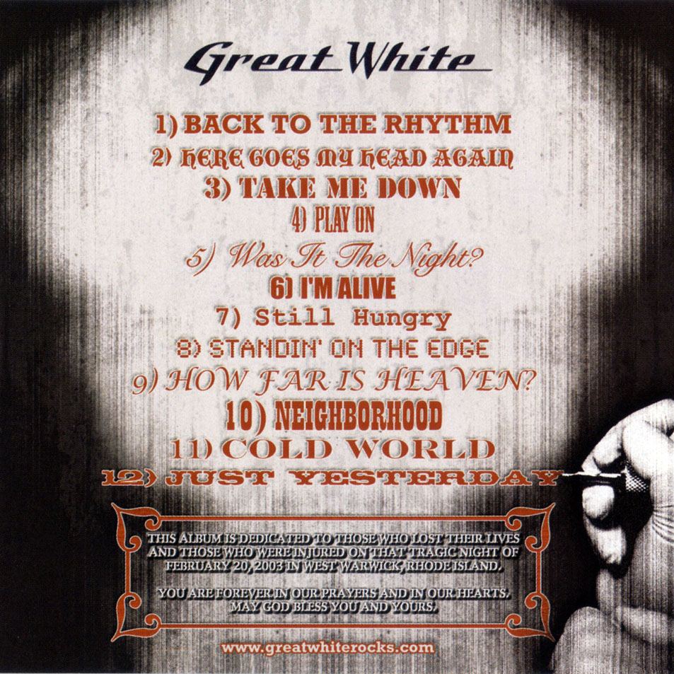 Cartula Interior Frontal de Great White - Back To The Rhythm