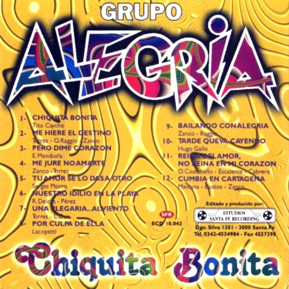Cartula Interior Frontal de Grupo Alegria (Argentina) - Chiquita Bonita (Grandes Exitos)