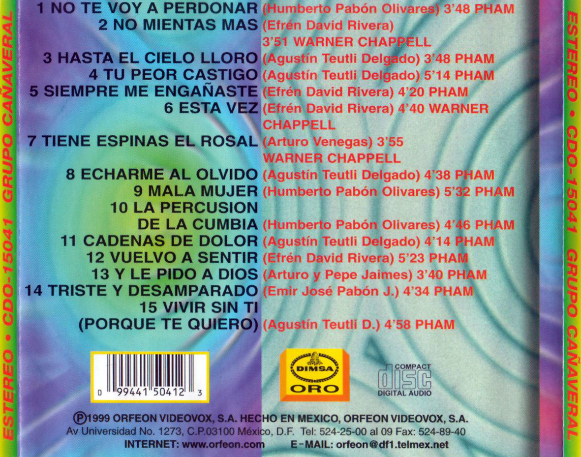 Cartula Trasera de Grupo Caaveral - Disco De Oro