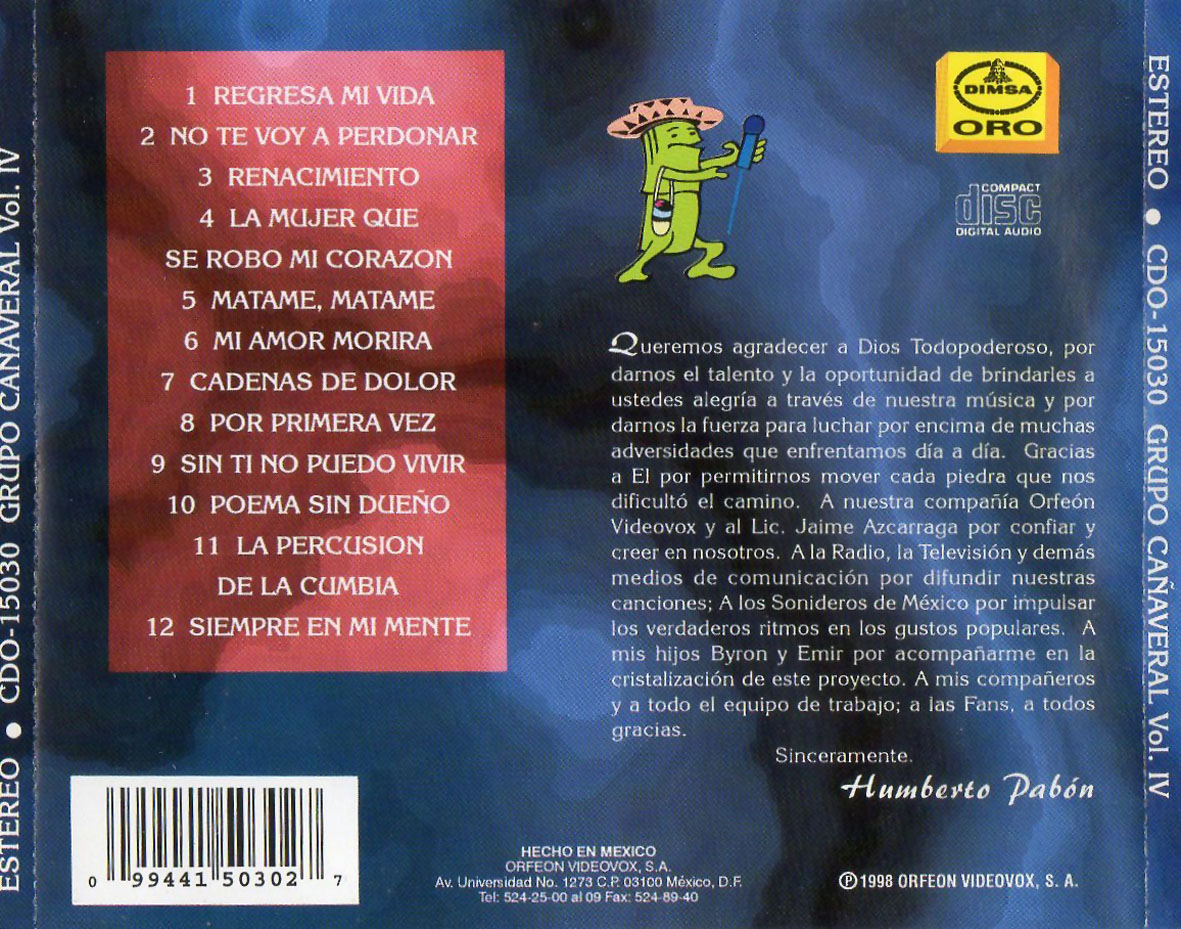 Cartula Trasera de Grupo Caaveral - Volumen Iv: No Te Voy A Perdonar