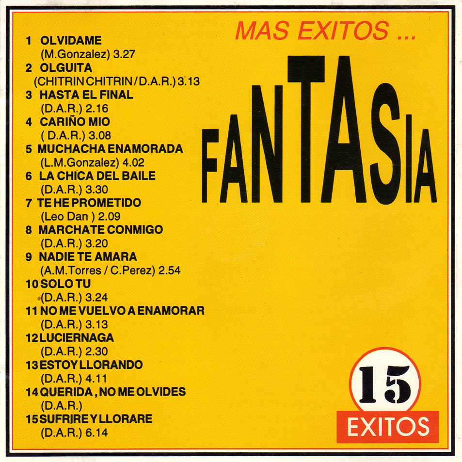 Cartula Interior Frontal de Grupo Fantasia - Mas Exitos... 15 Exitos