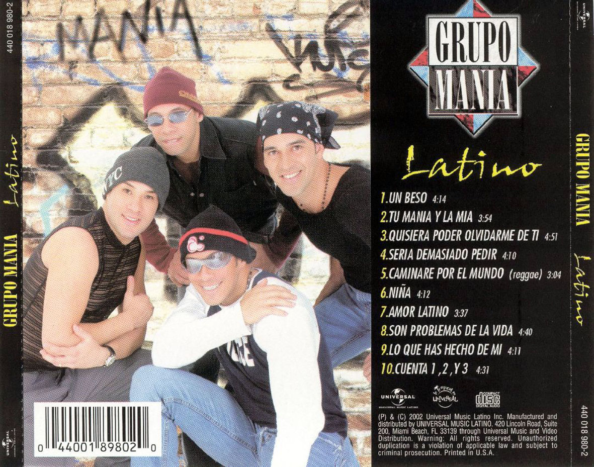 Cartula Trasera de Grupo Mania - Latino