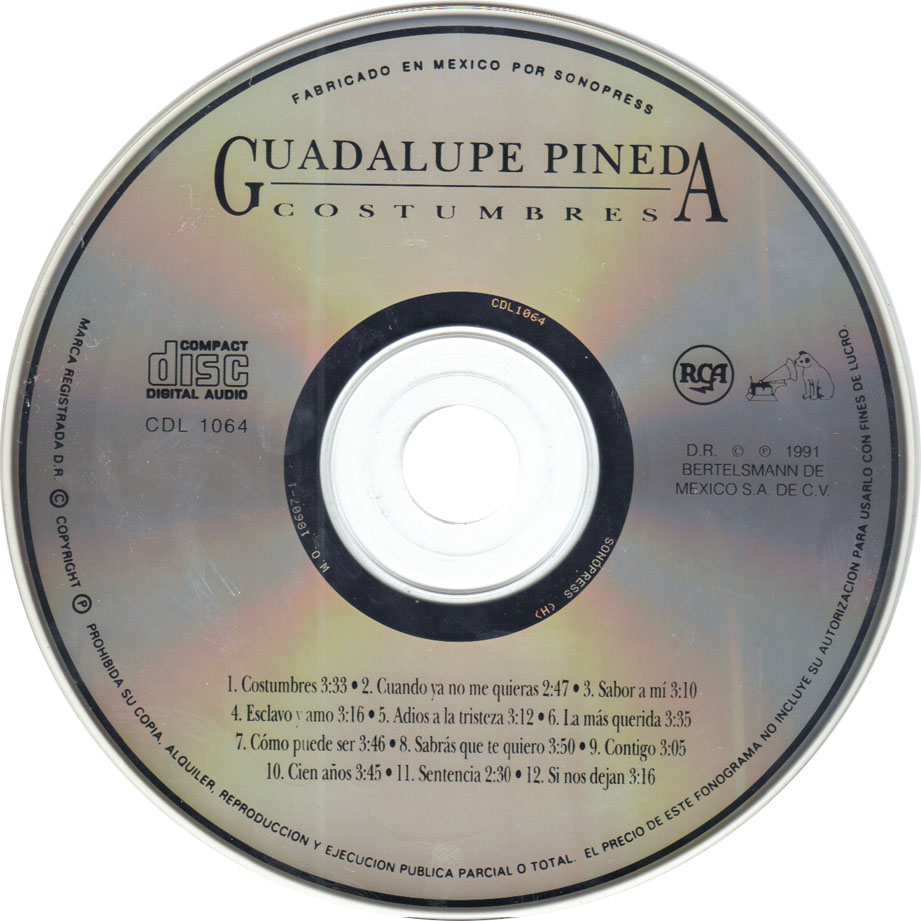 Cartula Cd de Guadalupe Pineda - Costumbres