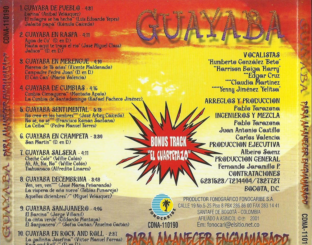 Cartula Trasera de Guayaba Orquesta - Para Amanecer Enguayabado