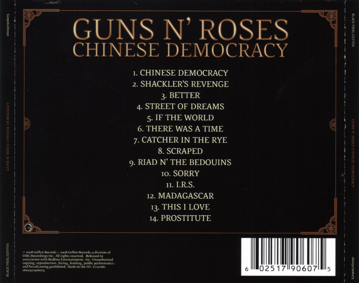 Cartula Trasera de Guns N' Roses - Chinese Democracy