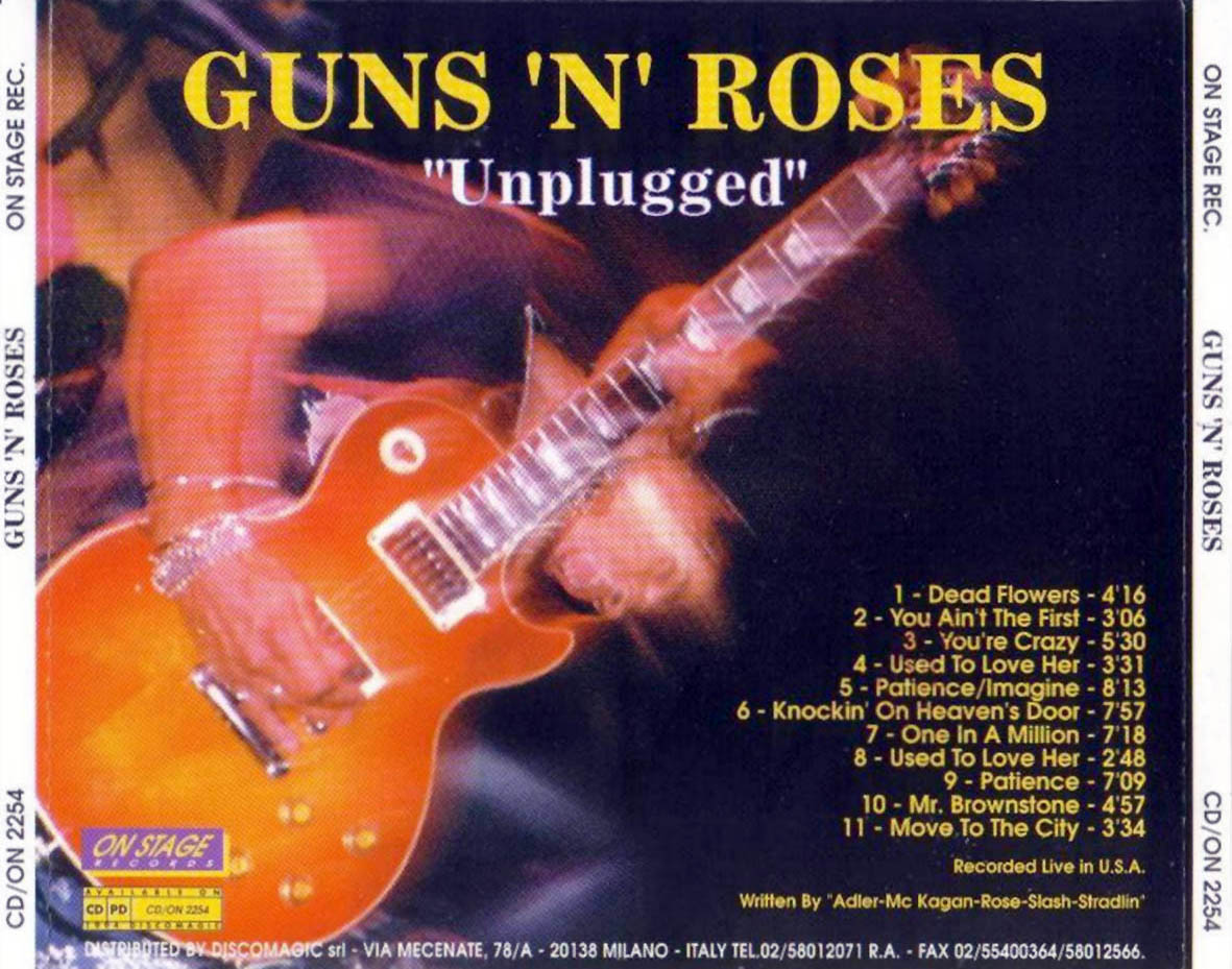 Cartula Trasera de Guns N' Roses - Unplugged