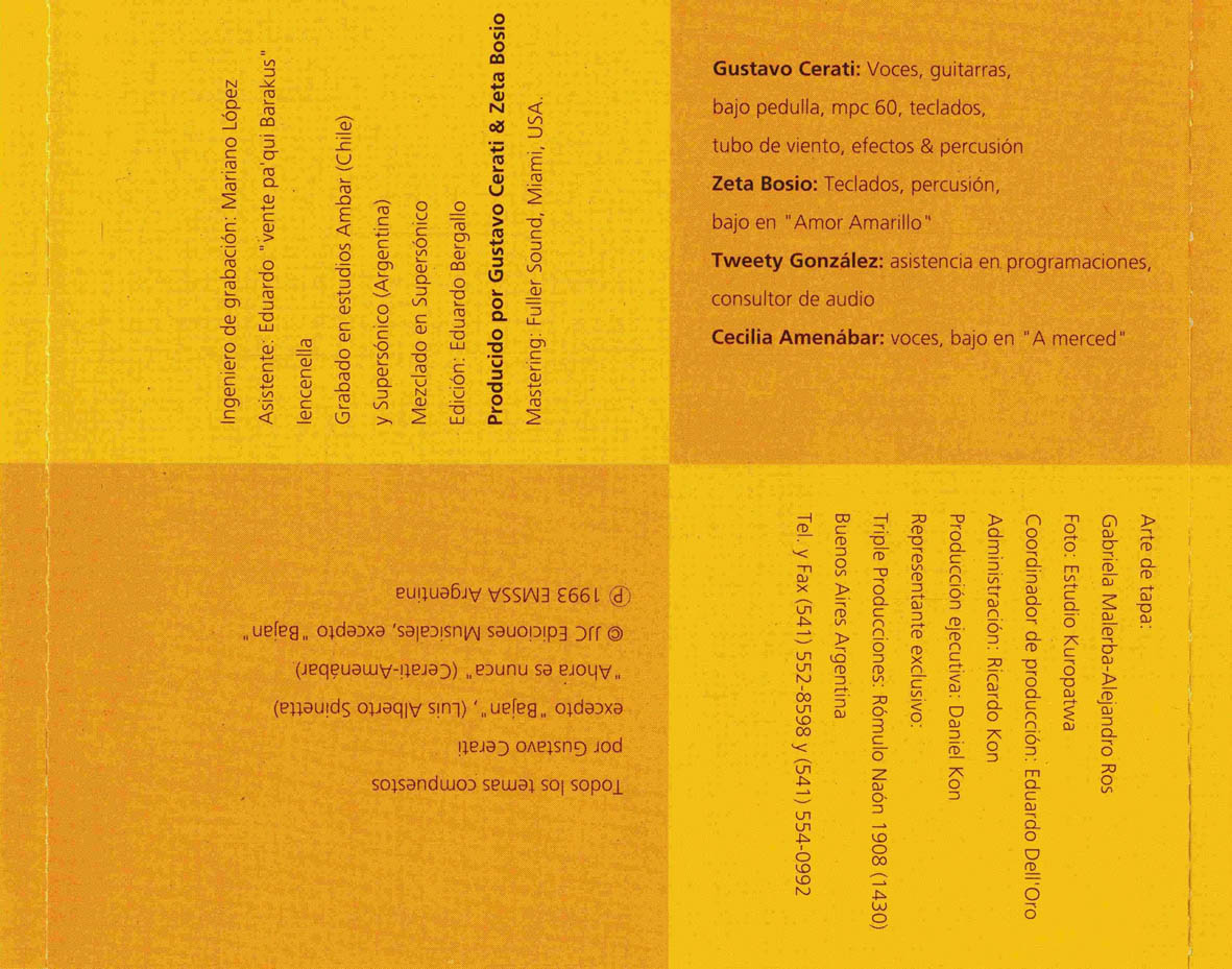 Cartula Interior Trasera de Gustavo Cerati - Amor Amarillo