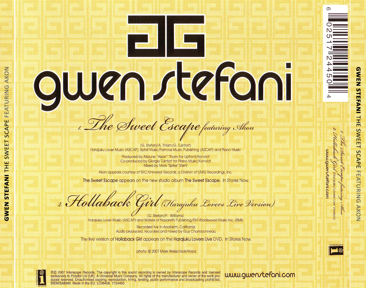 Cartula Trasera de Gwen Stefani - The Sweet Escape (Featuring Akon) (Cd Single)
