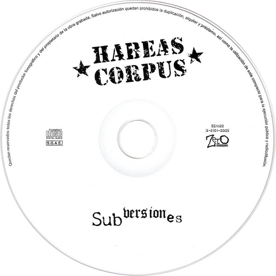 Cartula Cd de Habeas Corpus - Subversiones