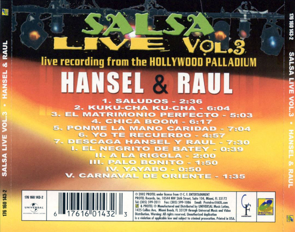 Cartula Trasera de Hansel & Raul - Salsa Live Volumen 3