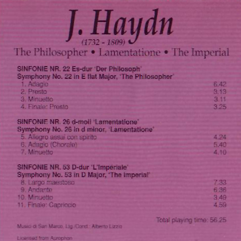 Cartula Interior Frontal de Haydn - The Philosopher, Lamentatione, The Imperial