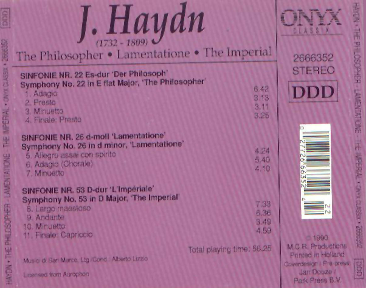 Cartula Trasera de Haydn - The Philosopher, Lamentatione, The Imperial