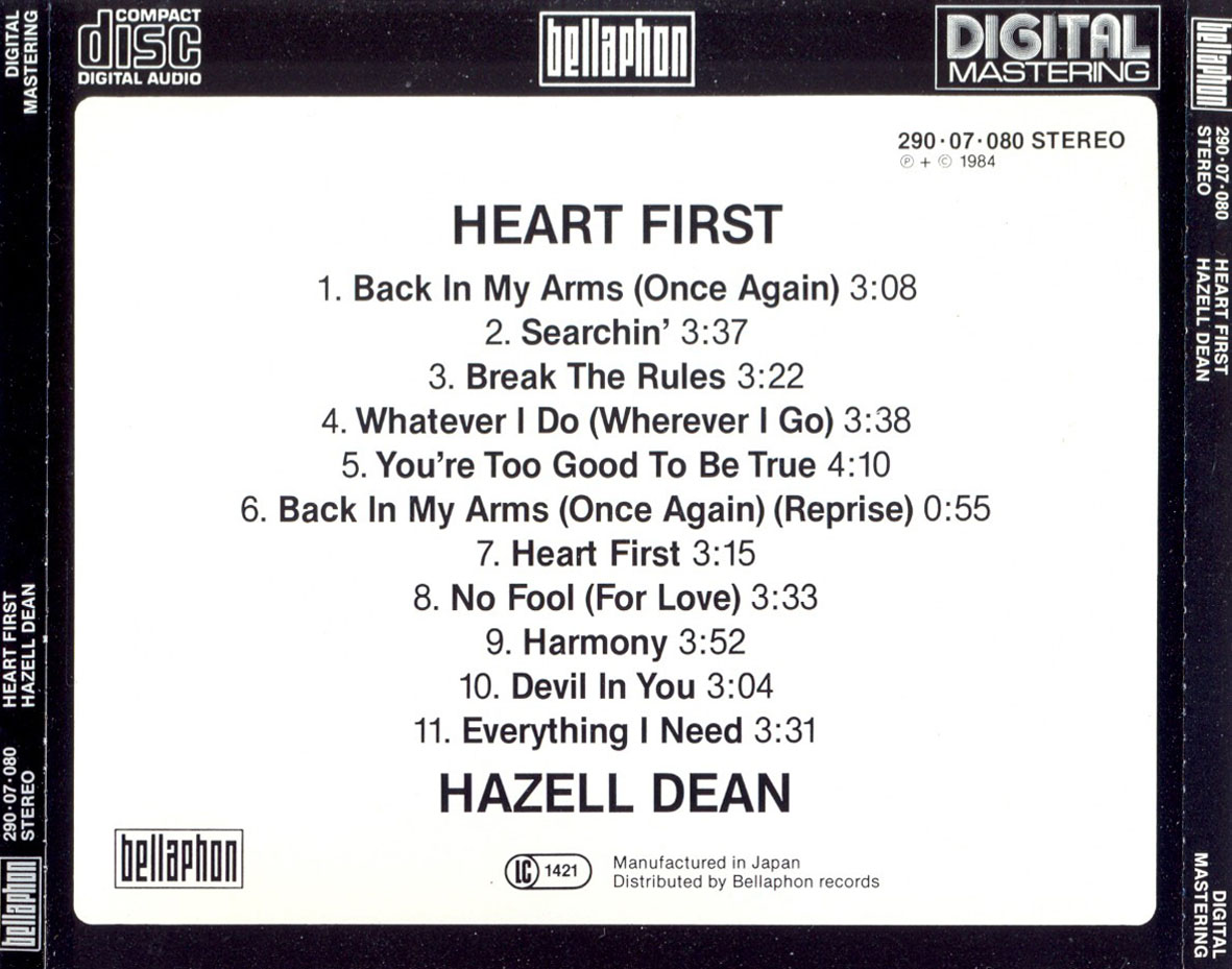 Cartula Trasera de Hazell Dean - Heart First