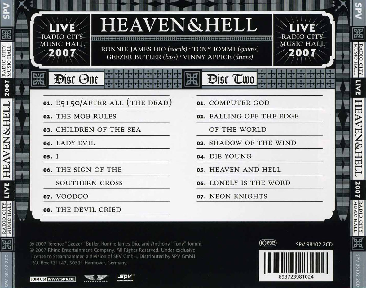 Cartula Trasera de Heaven & Hell - Live Radio City Music Hall
