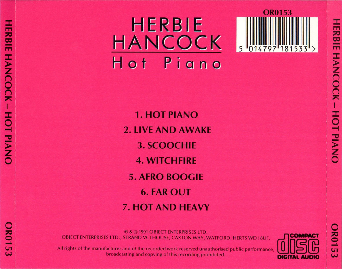 Cartula Trasera de Herbie Hancock - Hot Piano
