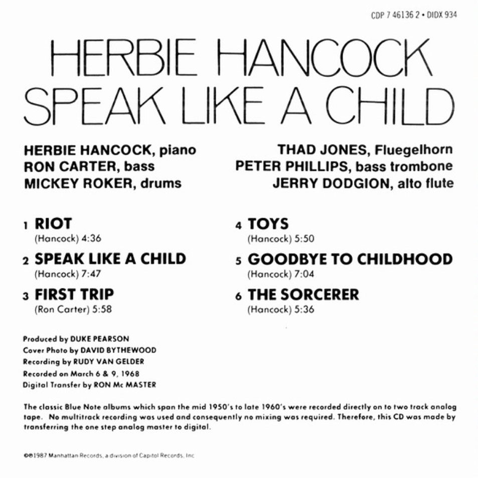 Cartula Interior Frontal de Herbie Hancock - Speak Like A Child