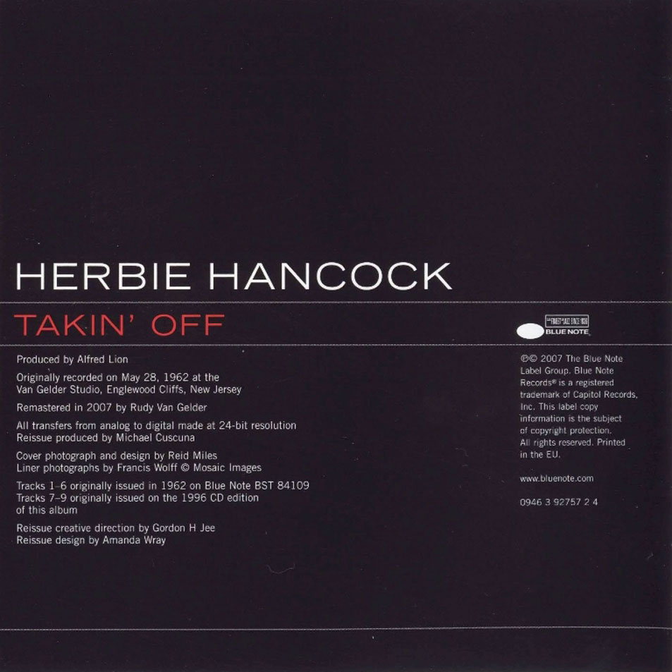 Cartula Interior Frontal de Herbie Hancock - Takin' Off (2007)