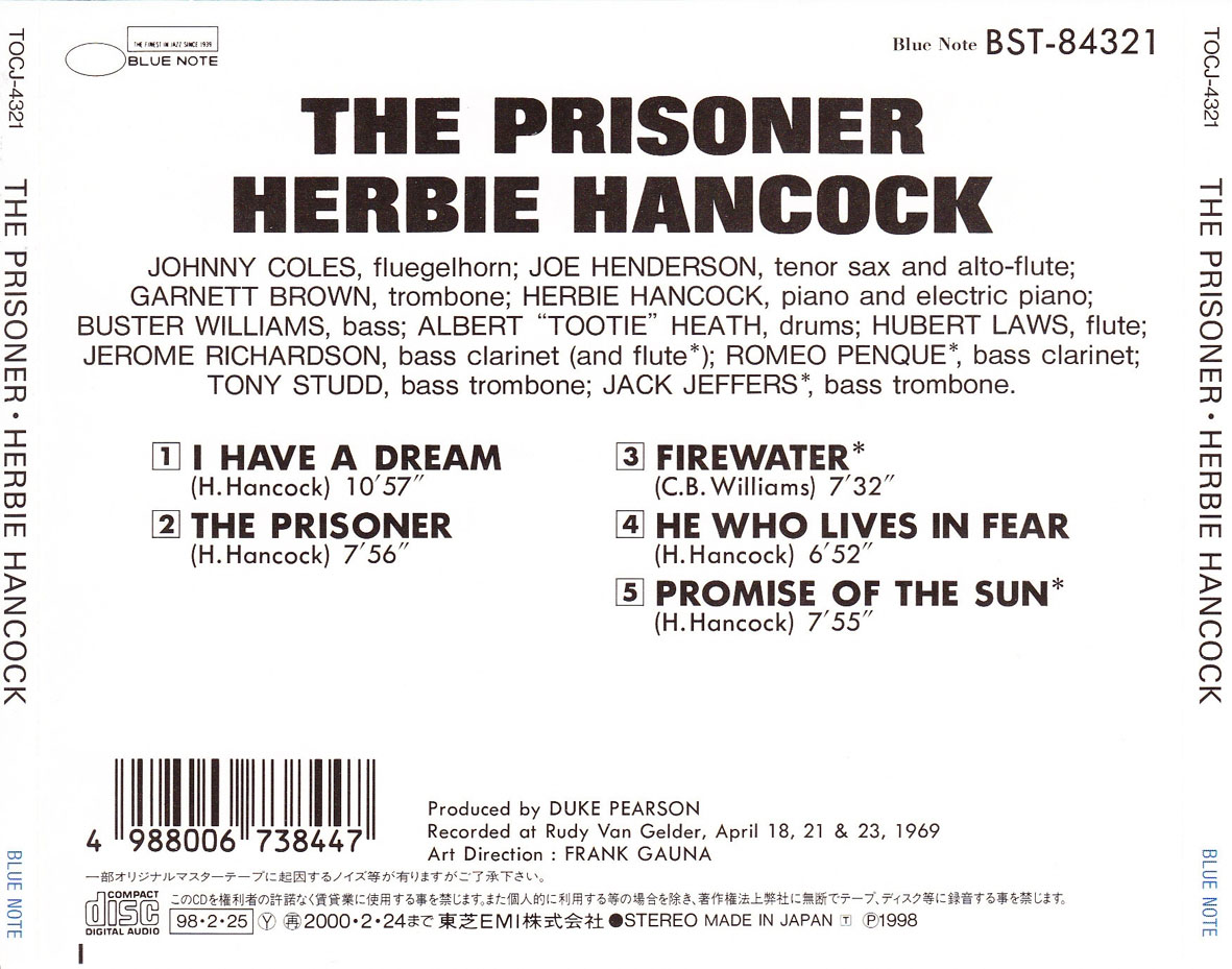 Cartula Trasera de Herbie Hancock - The Prisioner