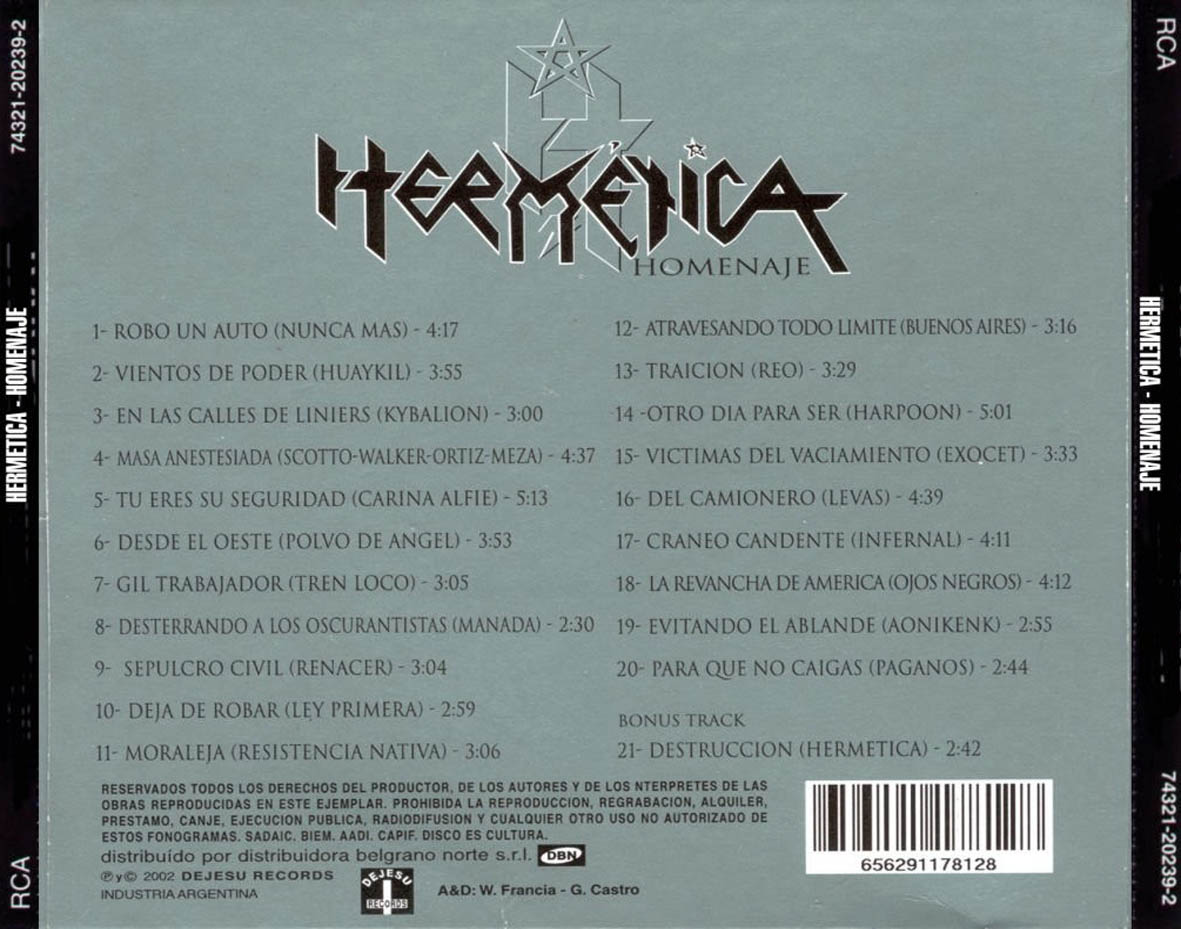 Cartula Trasera de Hermetica - Homenaje