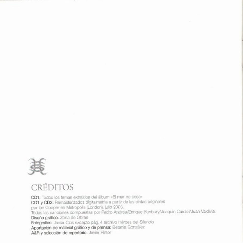 Cartula Interior Frontal de Heroes Del Silencio - El Mar No Cesa (Edicion Especial 2006)