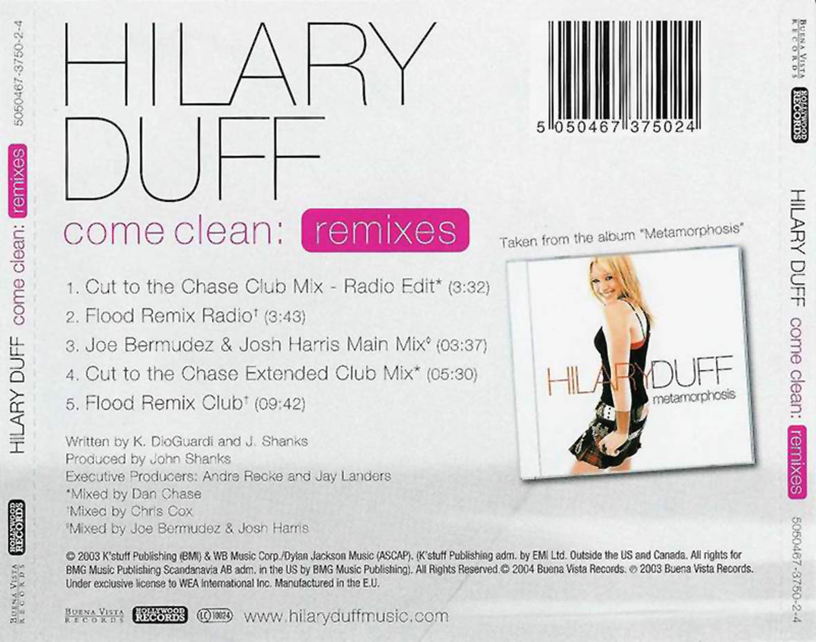 Cartula Trasera de Hilary Duff - Come Clean: Remixes